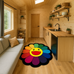 Happy Face Rainbow Flower Rug – Modern Tiny Home Decor