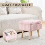 Pink Faux Fur Storage Ottoman with Wood Tray & Hidden Storage – Small Vanity Stool / Footrest / Coffee Table